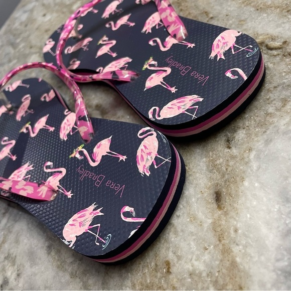 New Vera Bradley Flamingo Fiesta Flip Flops Navy/Pink Women’s Size 5-6 - Picture 5 of 8